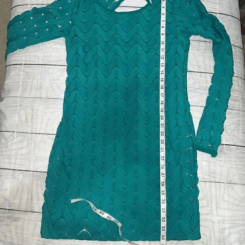 Free People Wild Thing Mini Dress Long Sleeves Cut-Out Emerald Green sz